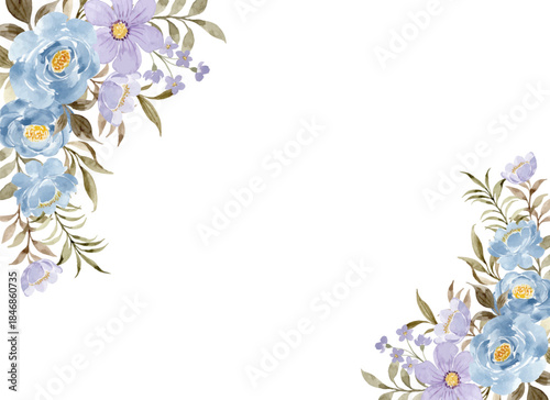 Soft Blue and Lavender Watercolor Floral Corner Border Frame