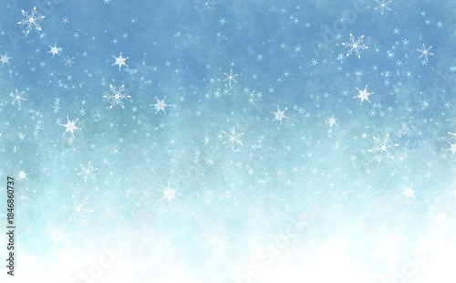 もやもやした青色の雪の結晶の背景