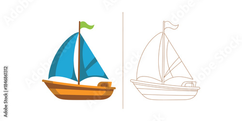 Sailboat coloring page Vector illustration