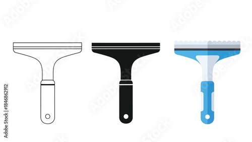 Window Cleaning Squeegee Vector Set in Three Styles – Outline, Silhouette and Color Tool