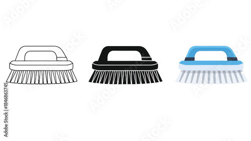 Hand Scrub Brush Vector Set in Three Styles – Outline, Silhouette and Color Cleaning Tool