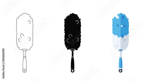 Feather Duster Vector Set in Three Styles – Outline, Silhouette and Color Cleaning Tool