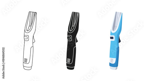 Electric Hair Trimmer Vector Set for Grooming and Barber Tools in Line, Silhouette and Color Style