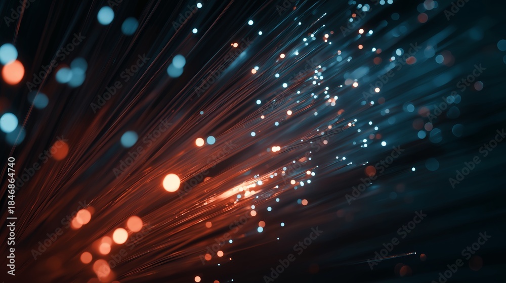 Fototapeta premium A vibrant network of fibers emitting ethereal blue and orange light.