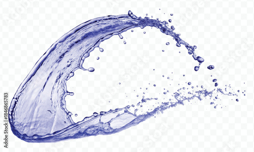 dynamic smooth liquid fresh water splash with drops in mid air cut out and curve style isolated on white background