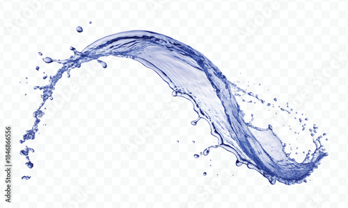 dynamic smooth liquid fresh water splash with drops in mid air cut out and curve style isolated on white background