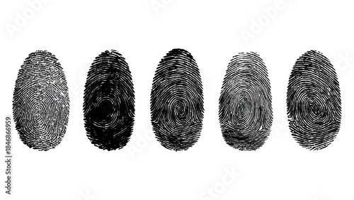 Abstract grunge fingerprint handprint background set with dirty ink paint texture. black and white human identity forensic security concept vector illustration.