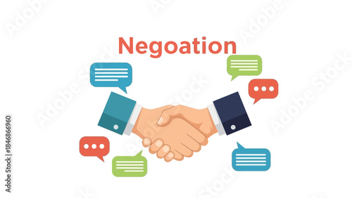 Business handshake with speech bubbles for negotiation concept