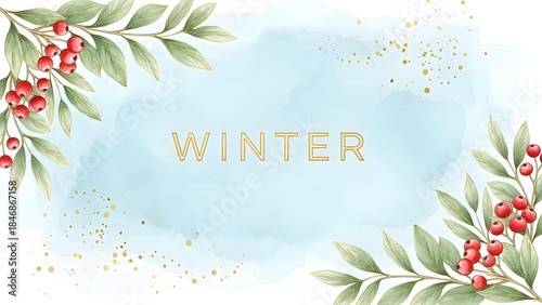 Wallpaper Mural Elegant Winter Watercolor Foliage Background with Gold Accents Torontodigital.ca