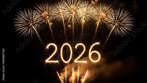 happy new year, new year's eve. happy new year festive greeting card featuring sparkler font. isolated on black night sky background