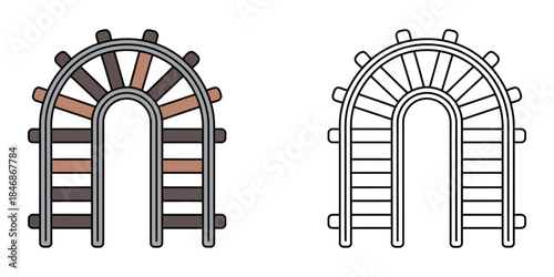 U shaped train track coloring page Vector illustration
