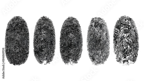 Abstract grunge fingerprint handprint background set with dirty ink paint texture. black and white human identity forensic security concept vector illustration.
