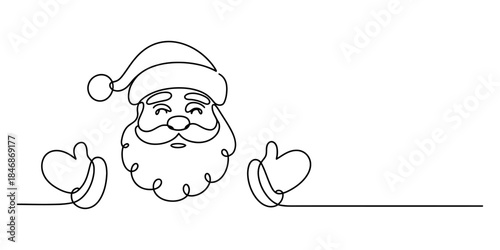 A simple continuous line art drawing of santa claus giving a double thumbs up gesture Vector, illustration