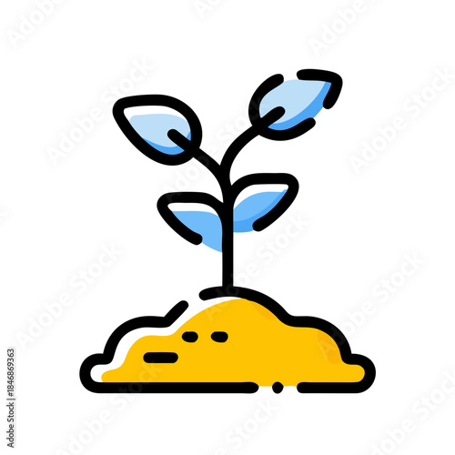 A vibrant young plant icon symbolizing growth and new beginnings emerging from fertile soil