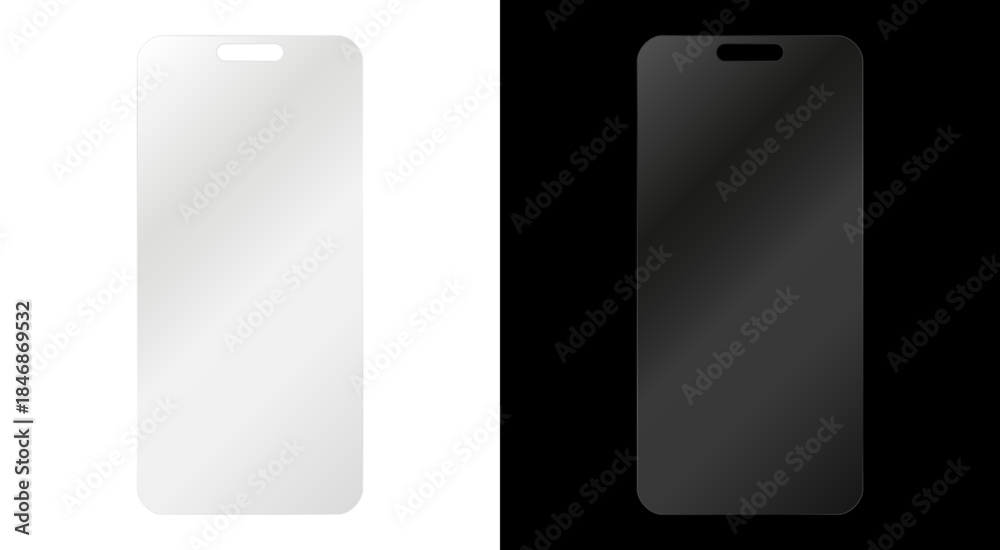 Fototapeta premium Phone protective glass. Shiny transparent phone screen glass. Plastic smartphone panel mockup - vector