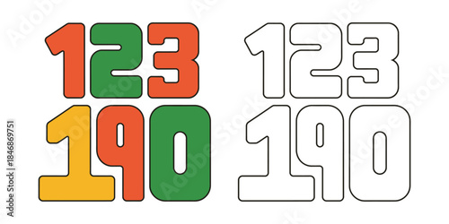 Bold numbers coloring page Vector illustration