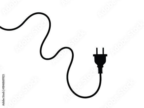 A simple black and white illustration of a power cord and plug