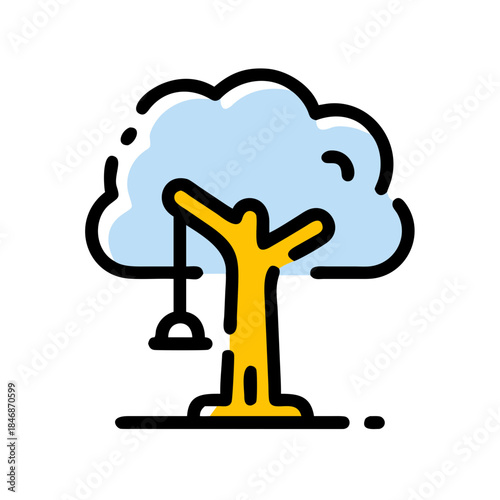 A charming illustration of a sturdy tree with a classic swing, inviting play and childhood memories