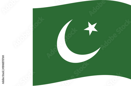 Pakistan flag waving vector, flat minimal national banner
