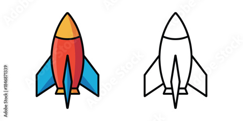 Cartoon rocket ship coloring page Vector illustration