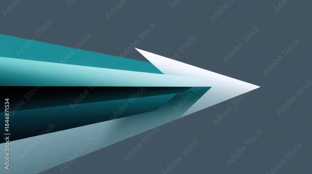 Fototapeta premium Abstract geometric arrow design in vibrant colors, symbolizing progress, direction, and forward movement in a modern conceptual art style on a gray background