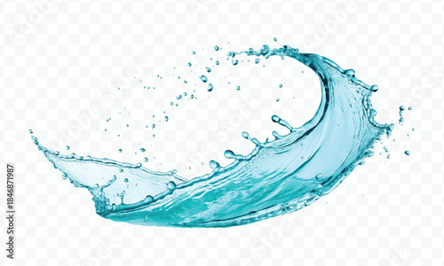 dynamic smooth liquid fresh water splash with drops in mid air cut out and curve style isolated on white background