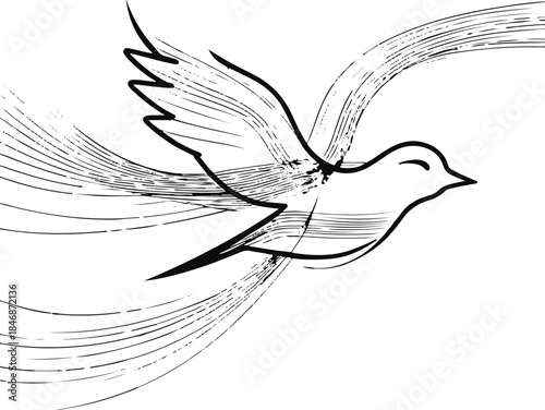 Bold single-line art of a flying bird transforming into abstract freedom lines, conceptual vector illustration 1
