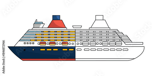 Cruise ship coloring page Vector illustration