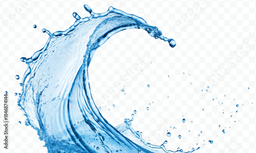 dynamic smooth liquid fresh water splash with drops in mid air cut out and curve style isolated on white background