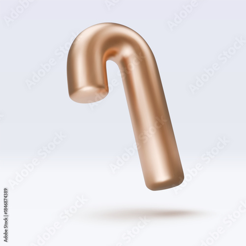 Golden candy cane with gold reflection and shadow. Christmas vector illustration for postcard, business card, decor, design, arts, party, sale, advertising