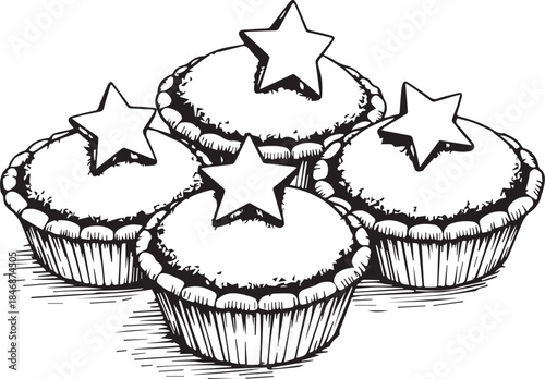 Delicate pies, each crowned with a star, present a sweet temptation. These charming treats evoke feelings of warmth and festive celebration.