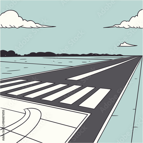 Illustration of an airport runway with crosswalk markings and sky