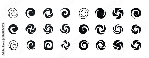 Collection of 24 unique swirl and spiral icons in black vector d