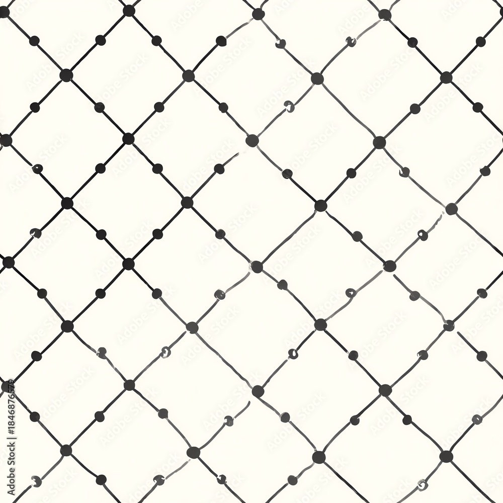Fototapeta premium Seamless geometric dot-and-line lattice pattern, monochrome charcoal on off-white, crisp vector edges, balanced repeat, modern corporate texture, no text