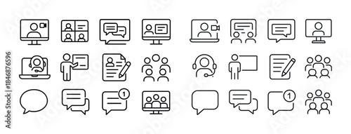 Set of communication icons: video call, chat, customer support,