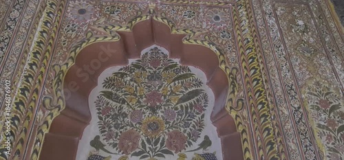 Exquisite Gold Leaf Murals and Intricate Medieval Frescoes Inside the Historical Sone Ki Dukan (Gold Shop ) in Mahansar Rajasthan, India 