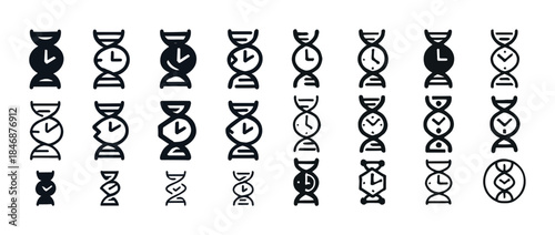 Dna and clock symbol icons: time and genetics integration