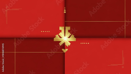 Vibrant red background with golden accents and decorative elements, luxury design