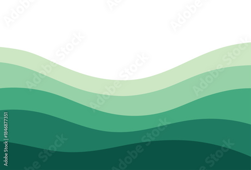 Abstract illustration featuring layered waves in shades of green on a white background