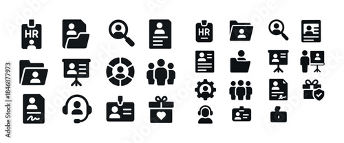 Human resource and office icons: documents, presentations, and c