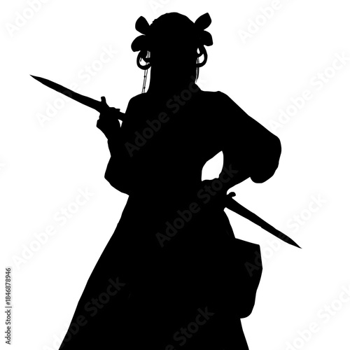 Fierce Female Swordsman Warrior Silhouette