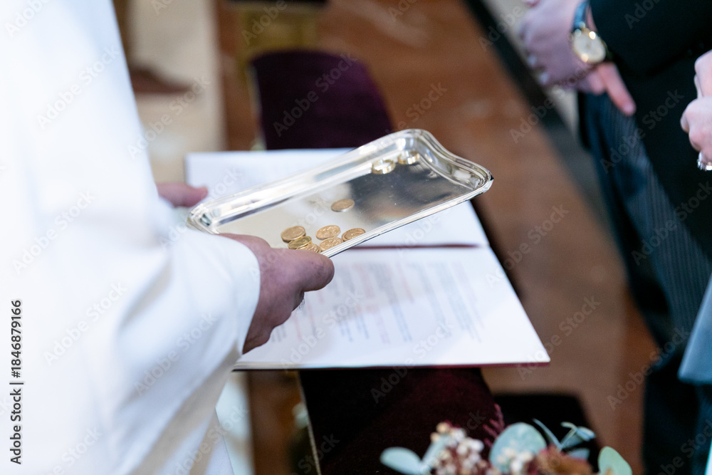 Obraz premium boda, novia, mujer, novio, participación, anillas, amor, ceremonia, arras, religión, simbólico