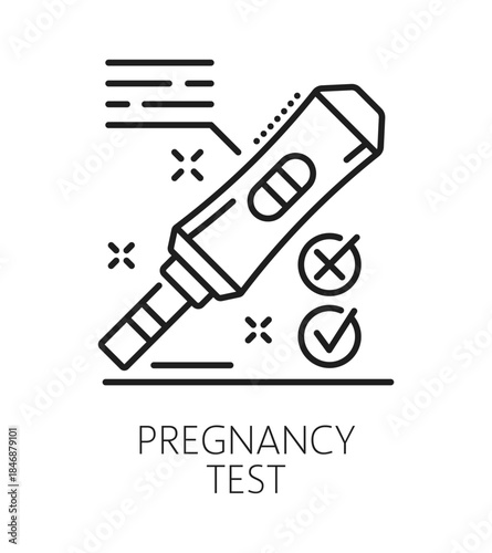 Pregnancy test, gynecology medicine line icon or sign. Pregnancy test and woman fertility linear symbol, gynecology medicine vector icon. Woman reproductive health medicine outline pictogram