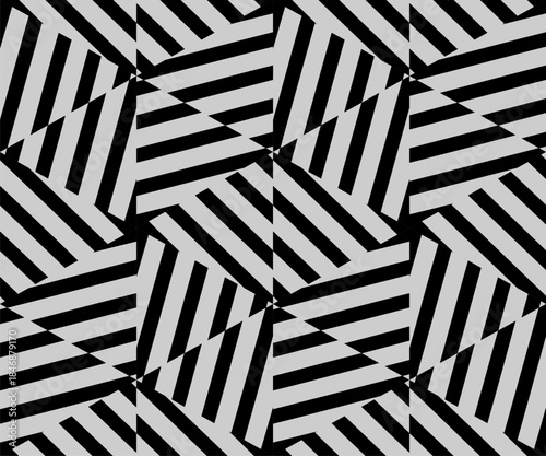 Seamless pattern. Abstract striped background. Black and white design. Vector illustration for textile printing, packaging, wrapper, etc.