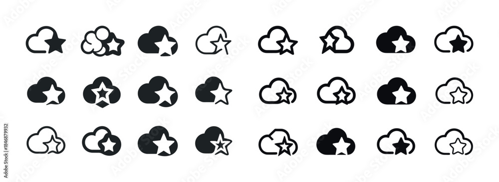 Naklejka premium Collection of cloud and star icons in various styles