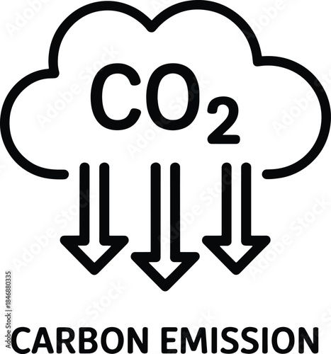 Carbon Emission Icon with Cloud and Arrows