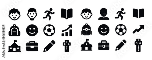 School icons: education, sports, and expression vector set