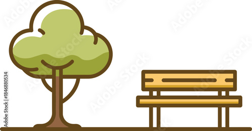 Minimalist park icons with tree and wooden bench in soft pastel colors flat vector illustration design