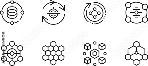 Abstract Data Network and Technology Outline Icon Set