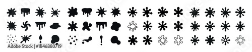 Various black ink splatter and blob shapes on white background